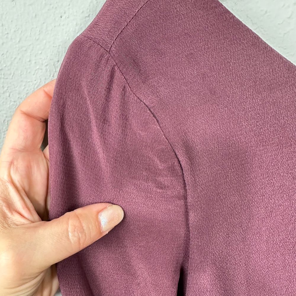 See by Chloe Silk Ruffle Blouse Size 2 Burgundy Asymmetric Romantic‎ Artsy FLAWS - Picture 13 of 16